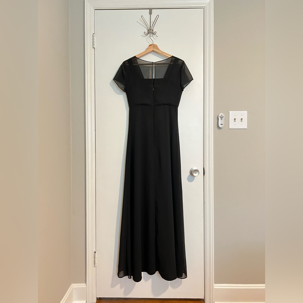 Stage accents dress. Satin with sheer overlay. Size 6.